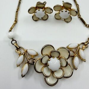 Elegant Gold and White Floral Necklace and Earring Set